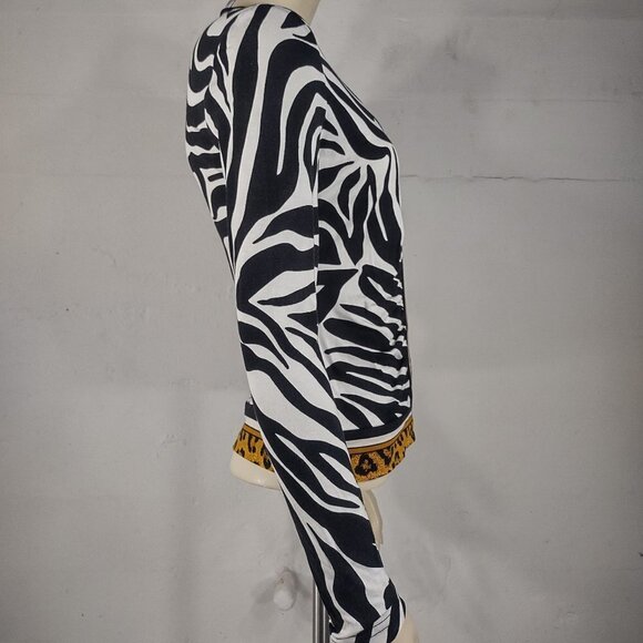 Joseph Ribkoff black white animal print full zip jacket blouse ladies size 4 - Picture 4 of 8